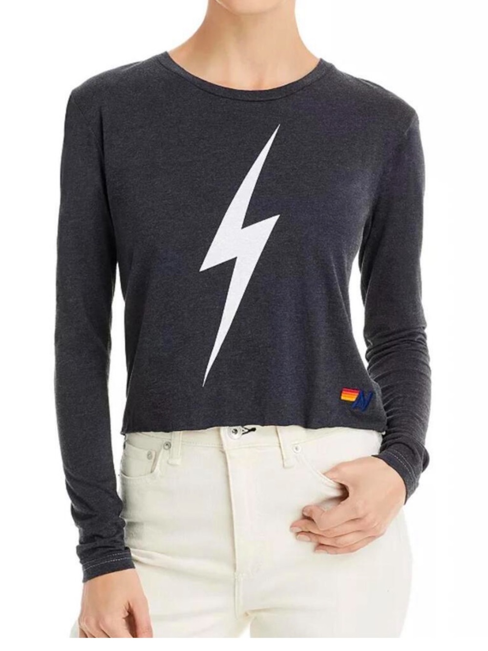 Aviator Nation BOLT Long Sleeve Boyfriend Tee Charcoal M